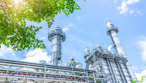 power plant with tree. green industry eco power for sustainable energy saving environmental friendly low carbon footprint.