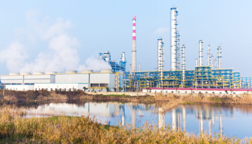 oil refinery plant near river