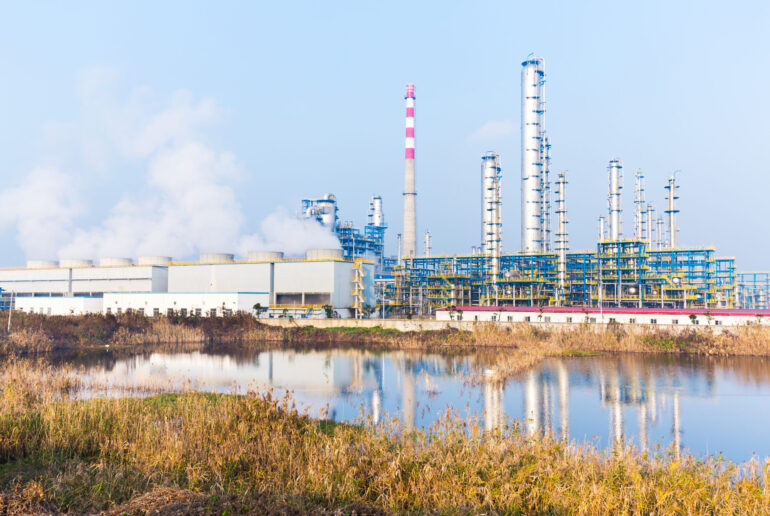 oil refinery plant near river
