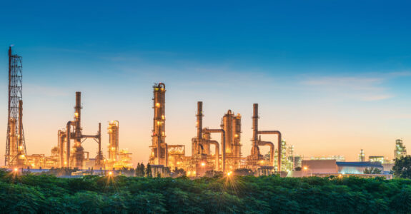 Refinery oil and gas plant at twilight.