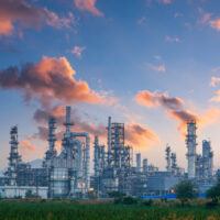 Petrochemical industry on sunset and Twilight sky, Power plant, Energy power station area.