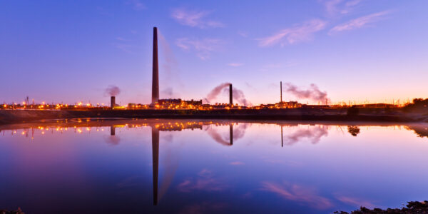 View of nickel plant with sunrise as background View of nickel plant with sunrise as background