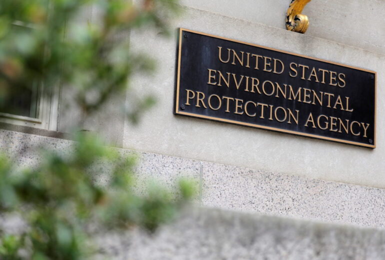 Signage is seen at the headquarters of the United States Environmental Protection Agency (EPA) in Washington, D.C.