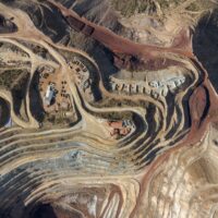 Aerial view of Open-pit iron mine in  Kayseri, Turkey. Taken via drone.