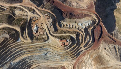 Aerial view of Open-pit iron mine