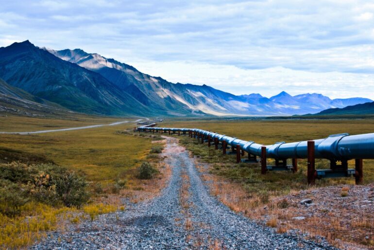 Alaskan oil pipeline in the north slope region of alaska