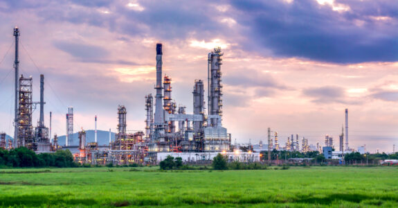 Oil and gas industry - refinery at sunset - factory - petrochemical plant