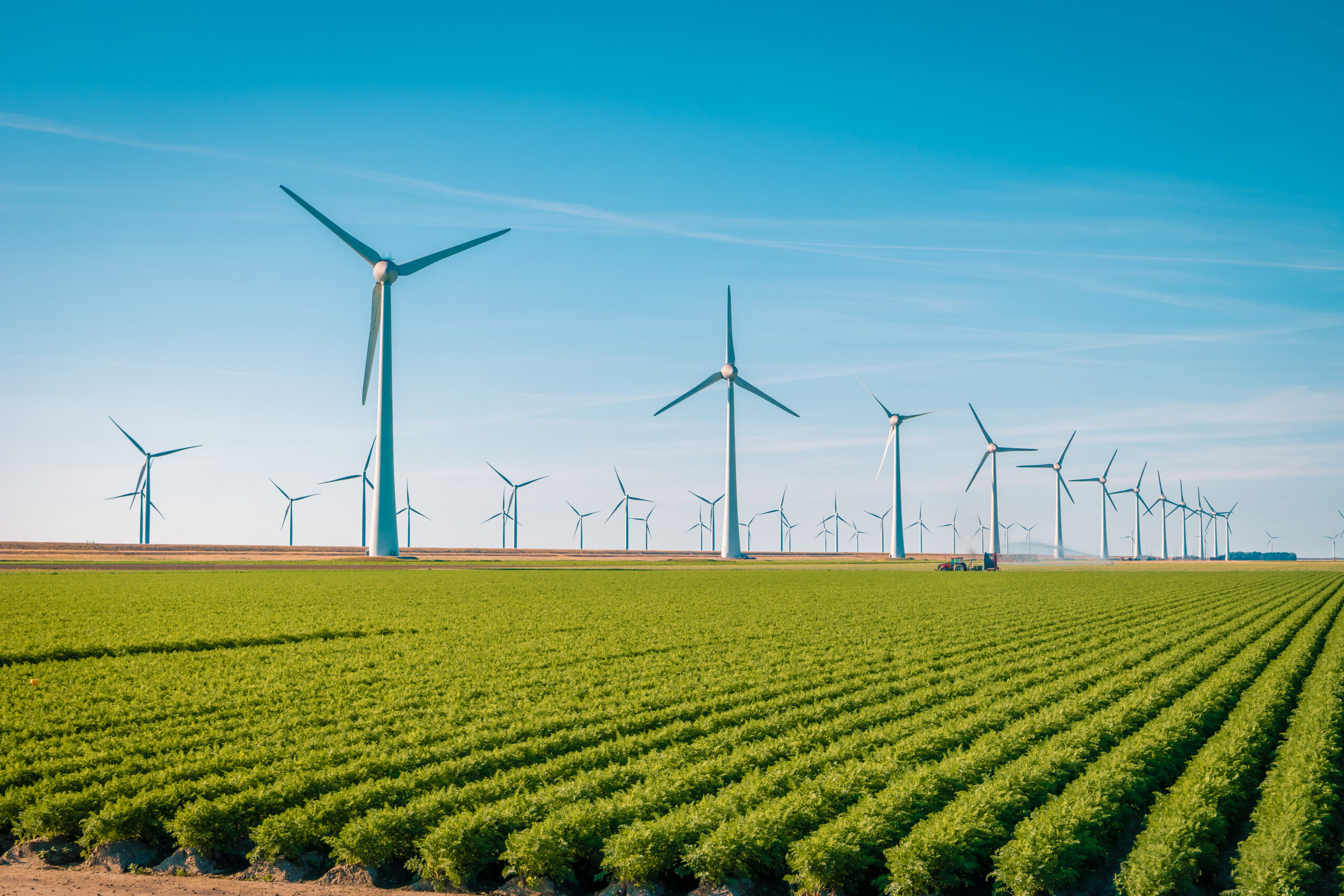 Wind turbine from aerial view, Drone view at windpark westermeerdijk a windmill farm in the lake IJsselmeer the biggest in the Netherlands,Sustainable development, renewable energy