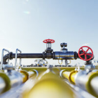 Gas tap with pipeline system at natural gas station. Industry