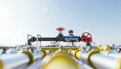 Gas tap with pipeline system at natural gas station.