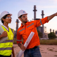 Two,Engineers,Working,With,Laptop,At,Front,Oil,And,Gas Two engineers working with laptop at front oil and gas refinery plant industry factory.
occupation,caucasian,fuel,laptop,professional,horizontal,safety,