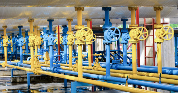 Valves at gas plant, Pressure safety valve selective focus