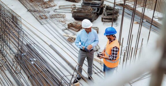 Stock-Employees-Men talking-PPE-Rebar-Construction Site 1